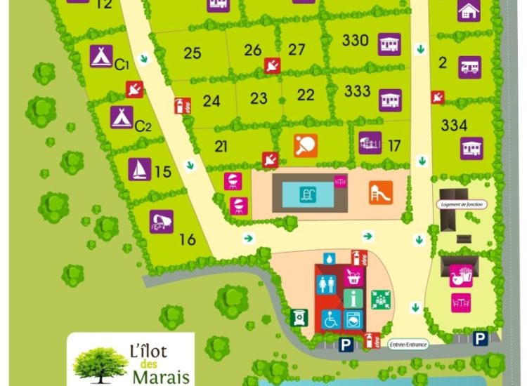 Plan du Camping l'Ilot Des Marais